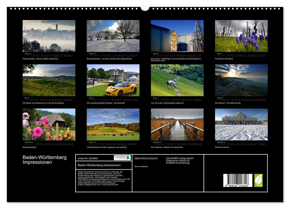 Baden-Württemberg Impressionen (CALVENDO Premium Wandkalender 2026)