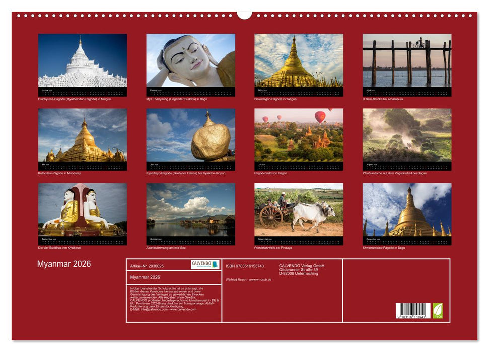 Myanmar 2026 (CALVENDO Wandkalender 2026)