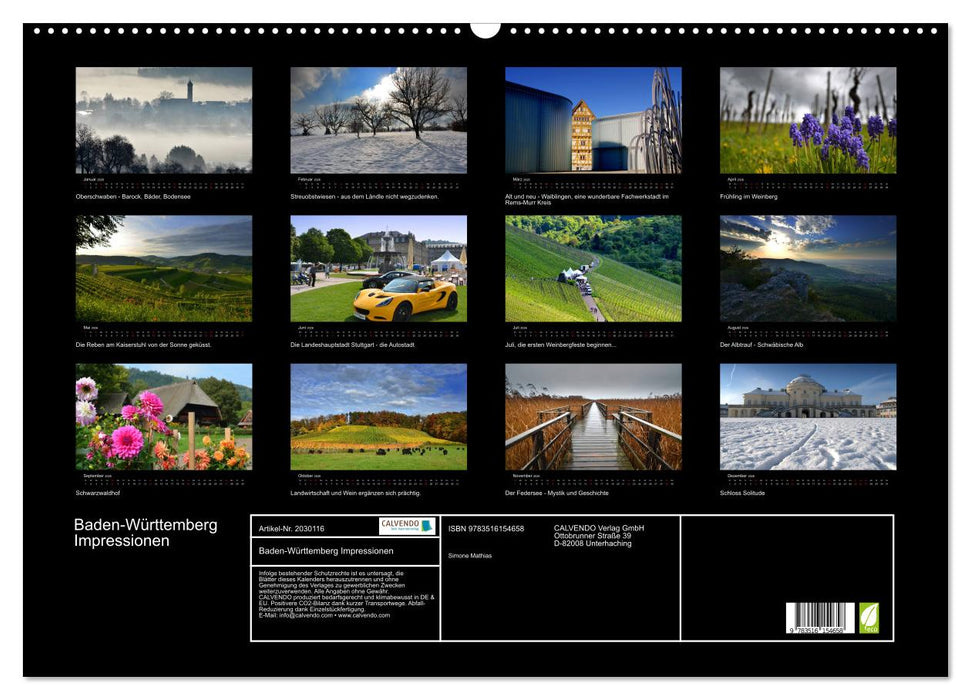 Baden-Württemberg Impressionen (CALVENDO Wandkalender 2026)