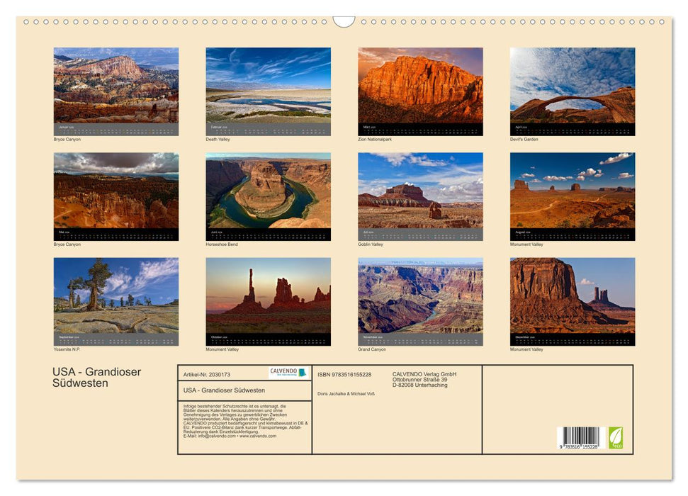 USA - Grandioser Südwesten (CALVENDO Wandkalender 2026)