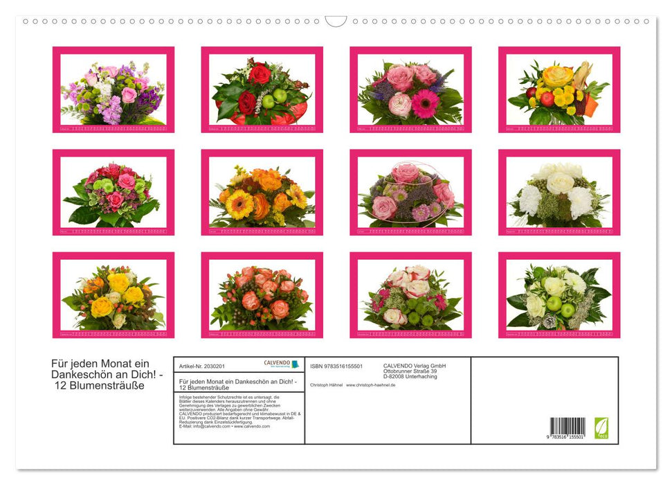 Für jeden Monat ein Dankeschön an Dich! - 12 Blumensträuße (CALVENDO Wandkalender 2026)