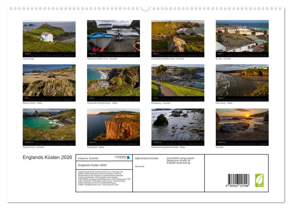 Englands Küsten 2026 (CALVENDO Premium Wandkalender 2026)