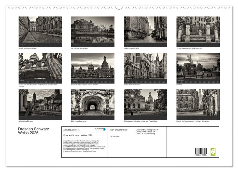 Dresden Schwarz Weiss 2026 (CALVENDO Wandkalender 2026)