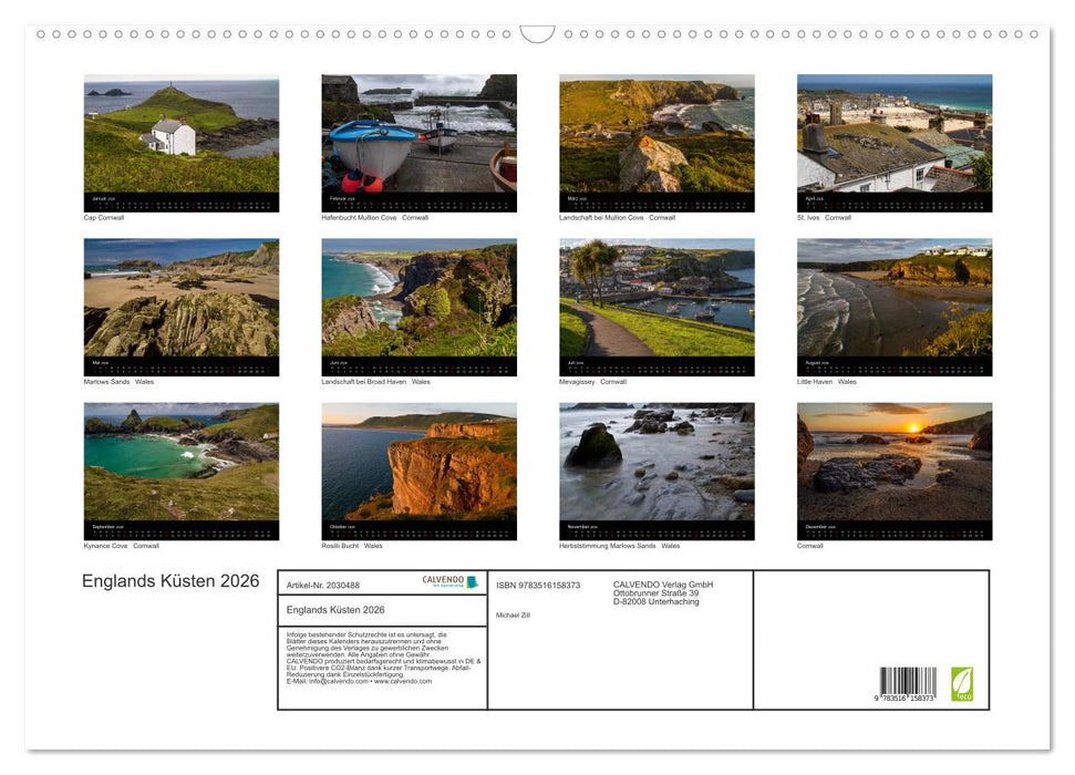 Englands Küsten 2026 (CALVENDO Wandkalender 2026)