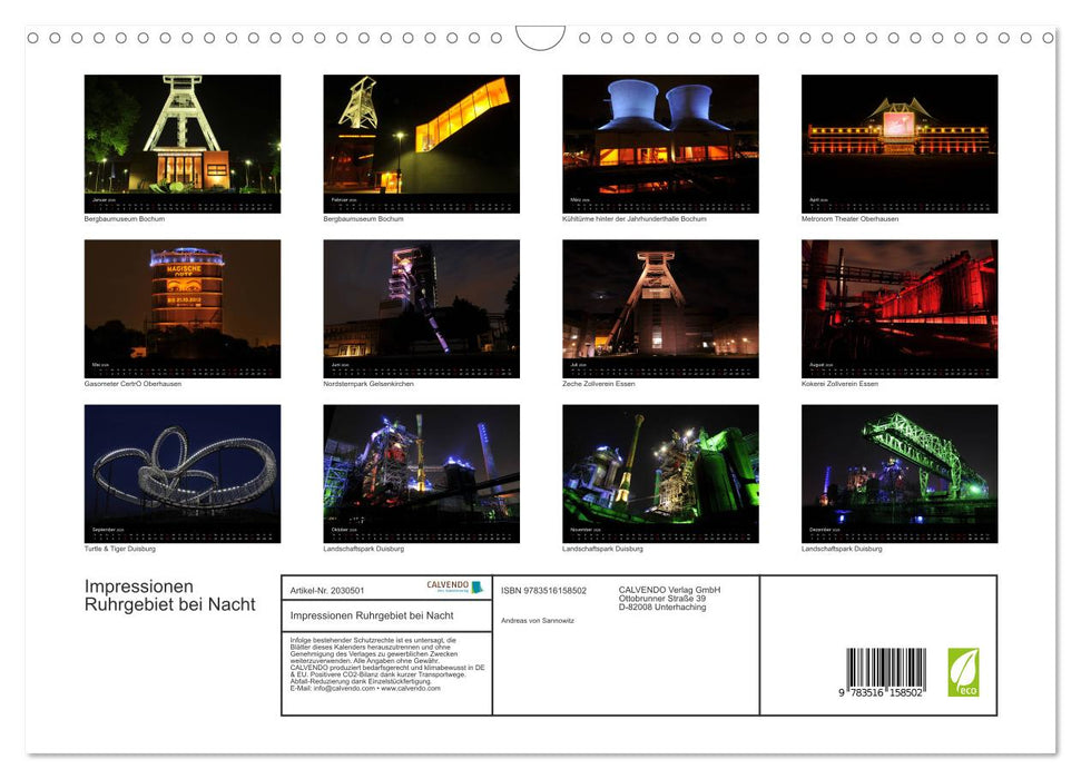 Impressionen Ruhrgebiet bei Nacht (CALVENDO Wandkalender 2026)