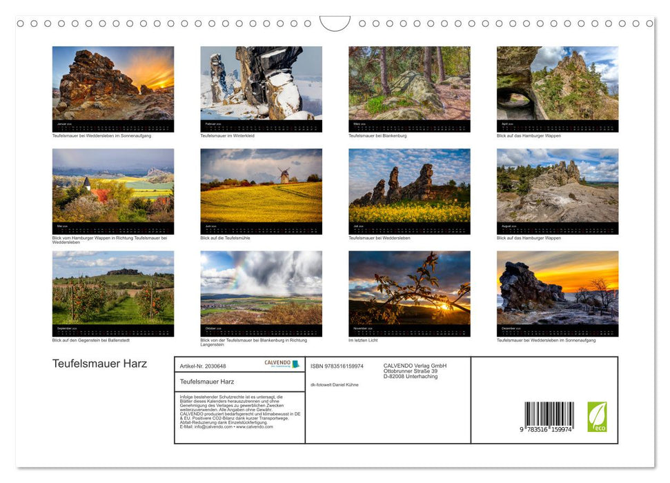 Teufelsmauer Harz (CALVENDO Wandkalender 2026)
