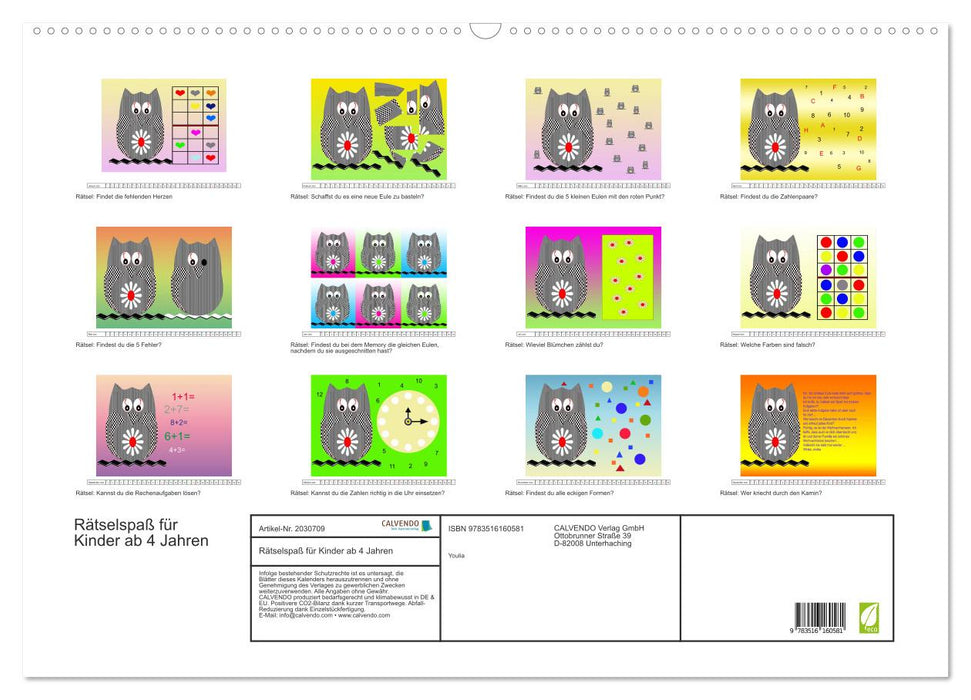 Rätselspaß für Kinder ab 4 Jahren (CALVENDO Wandkalender 2026)