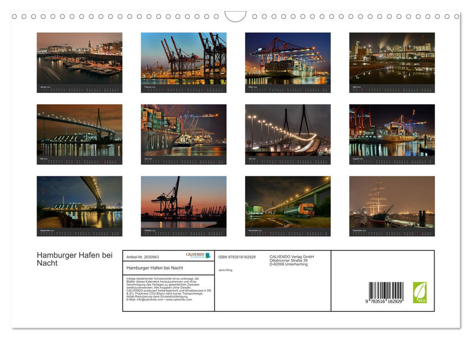 Hamburger Hafen bei Nacht (CALVENDO Wandkalender 2026)