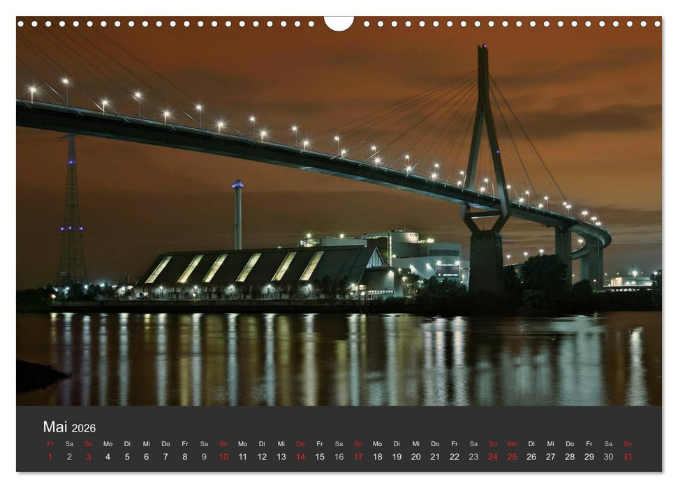 Hamburger Hafen bei Nacht (CALVENDO Wandkalender 2026)
