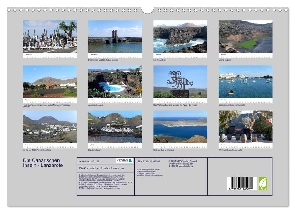 Die Canarischen Inseln - Lanzarote (CALVENDO Wandkalender 2026)