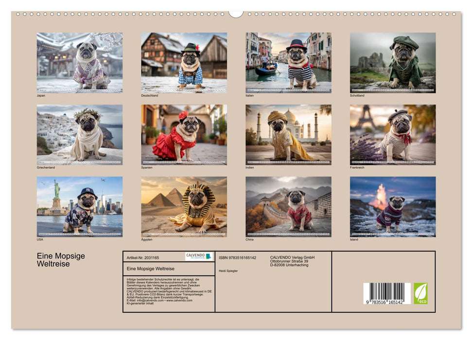 Eine Mopsige Weltreise (CALVENDO Premium Wandkalender 2026)