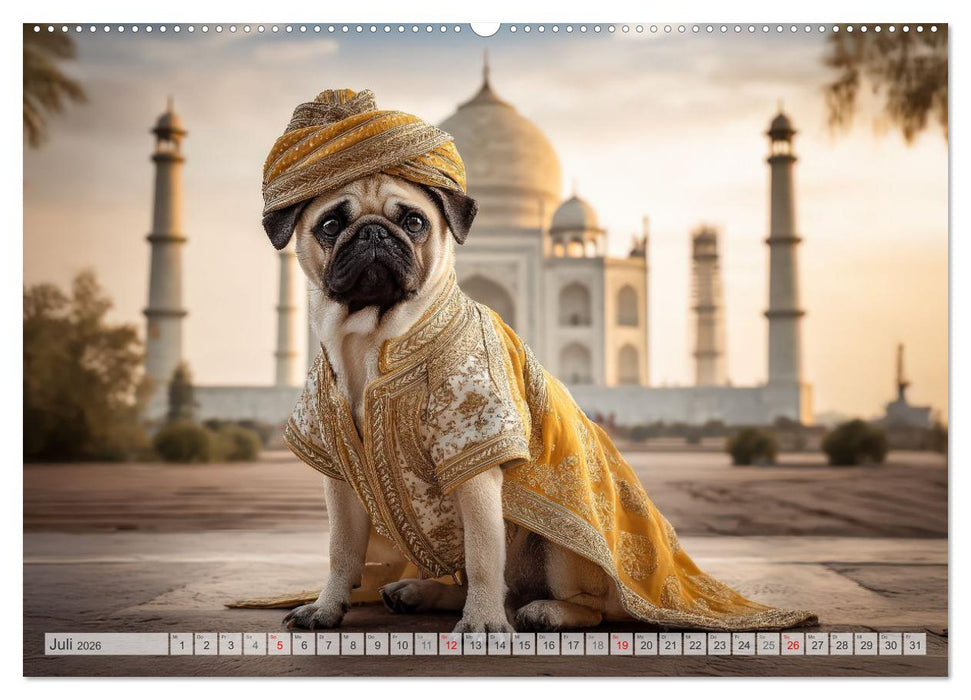 Eine Mopsige Weltreise (CALVENDO Premium Wandkalender 2026)