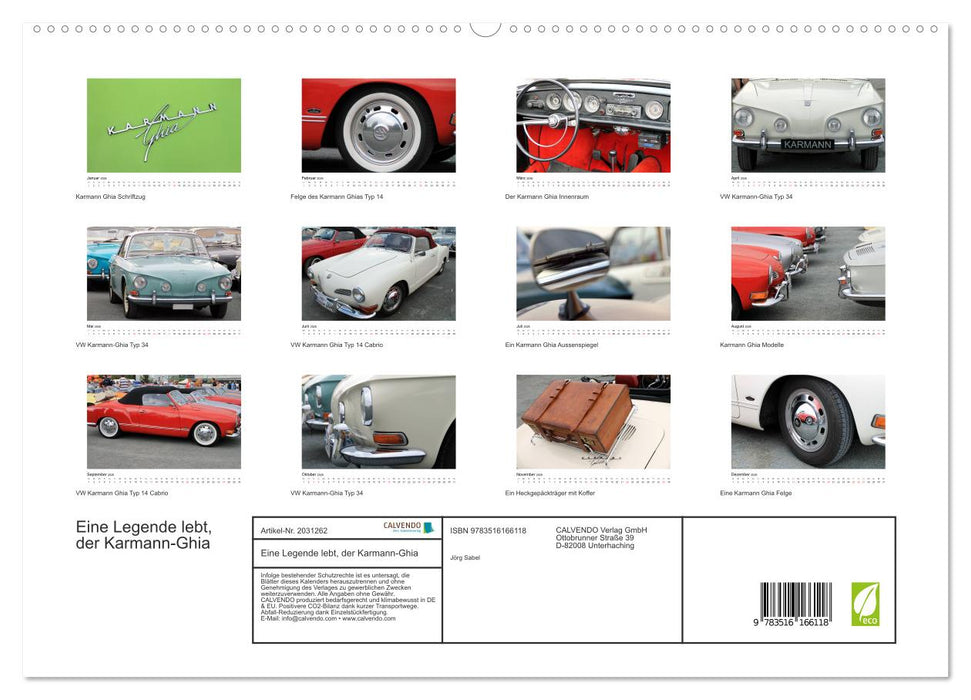 Eine Legende lebt, der Karmann-Ghia (CALVENDO Premium Wandkalender 2026)