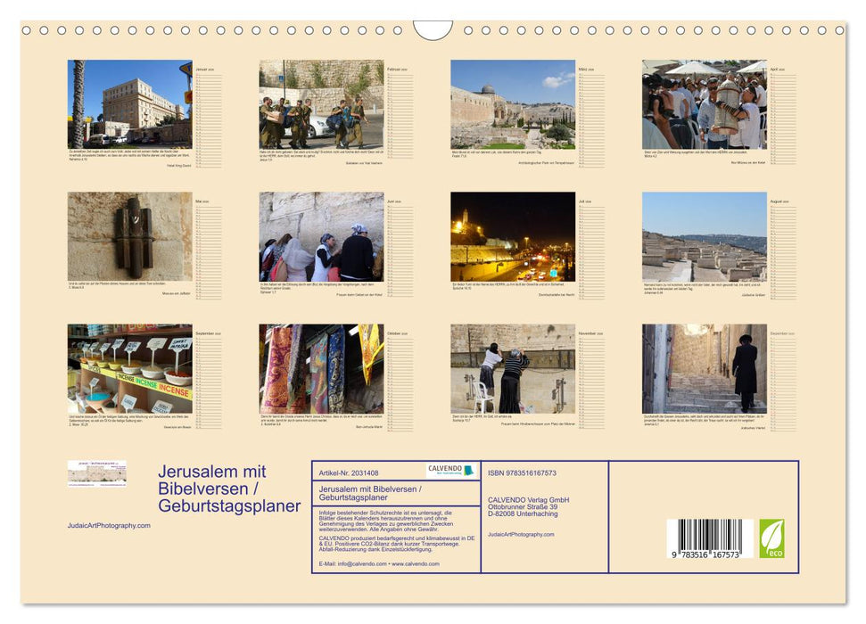 Jerusalem mit Bibelversen / Geburtstagsplaner (CALVENDO Wandkalender 2026)
