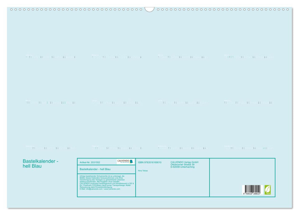 Bastelkalender - hell Blau (CALVENDO Wandkalender 2026)