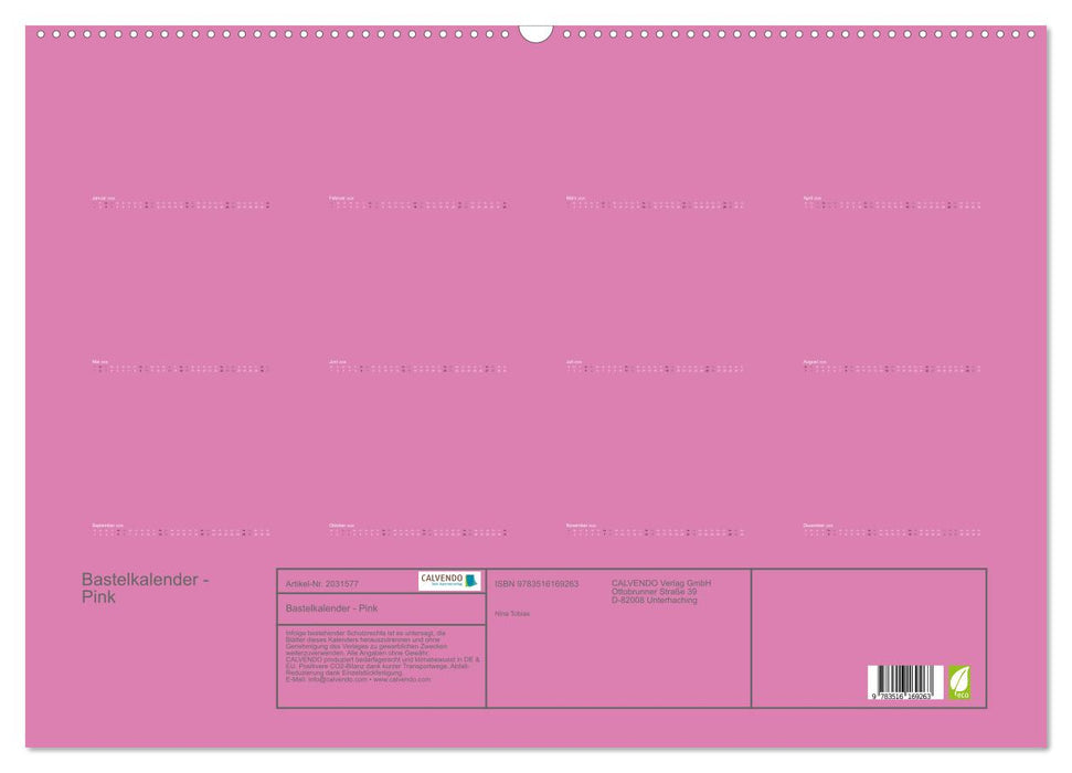 Bastelkalender - Pink (CALVENDO Wandkalender 2026)