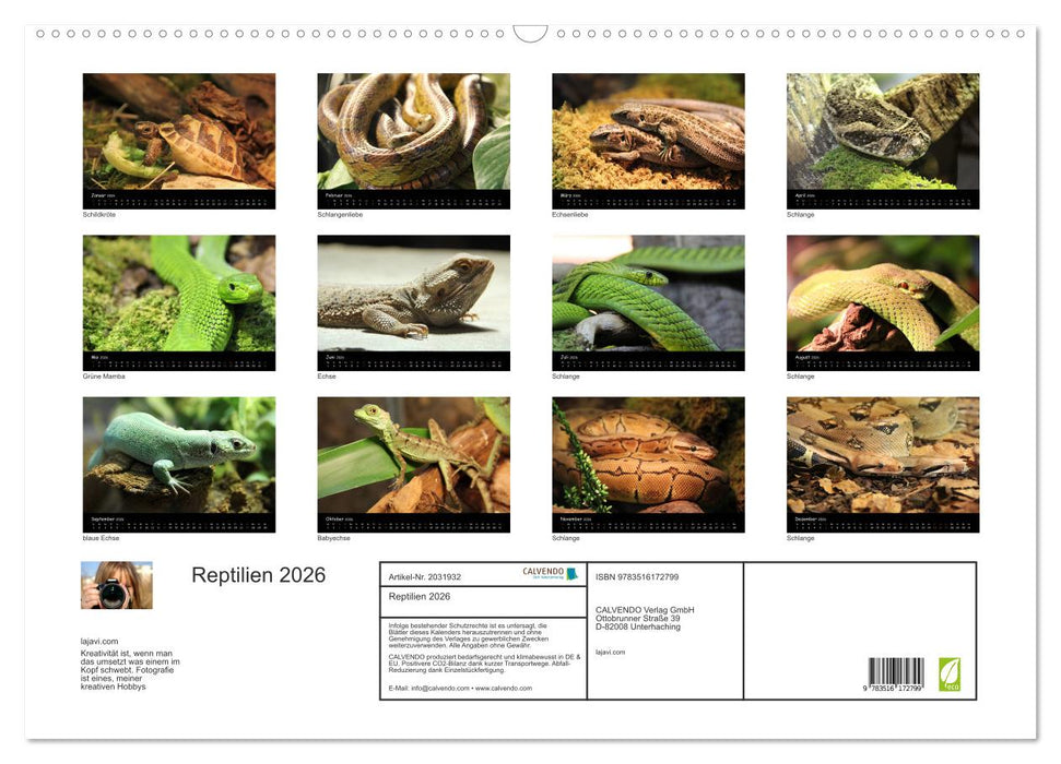 Reptilien 2026 (CALVENDO Wandkalender 2026)