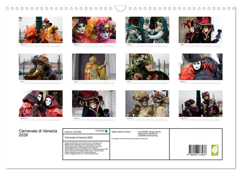 Carnevale di Venezia 2026 (CALVENDO Wandkalender 2026)