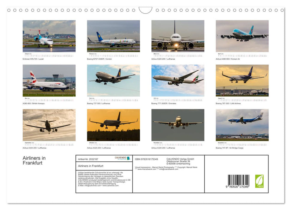 Airliners in Frankfurt (CALVENDO Wandkalender 2026)