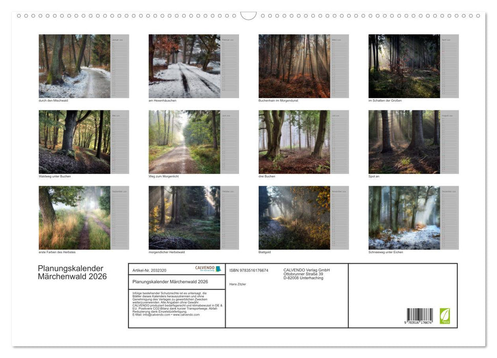Planungskalender Märchenwald 2026 (CALVENDO Wandkalender 2026)