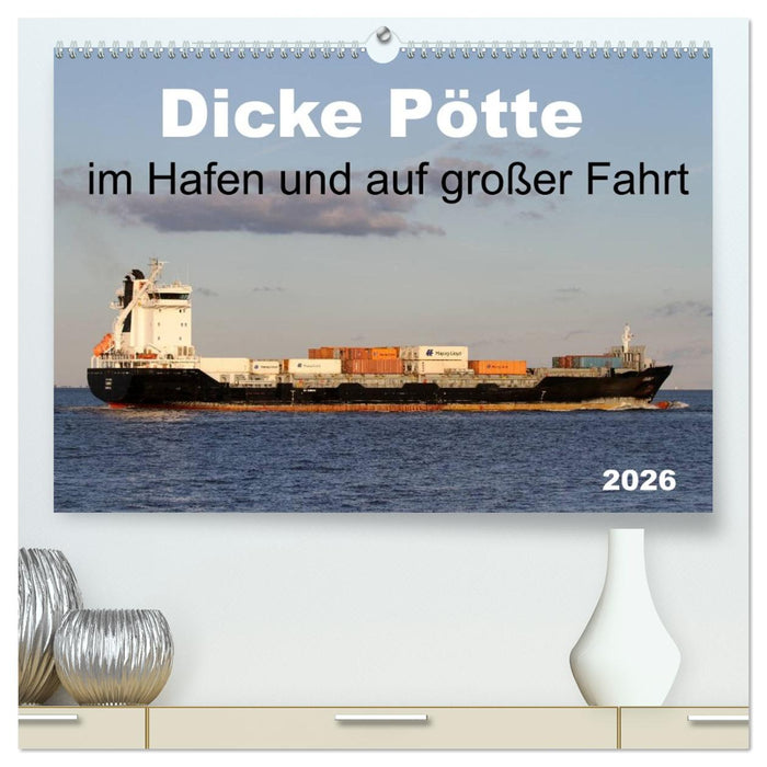 Dicke Pötte im Hafen und auf großer Fahrt (CALVENDO Premium Wandkalender 2026)