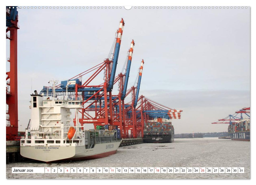 Dicke Pötte im Hafen und auf großer Fahrt (CALVENDO Premium Wandkalender 2026)