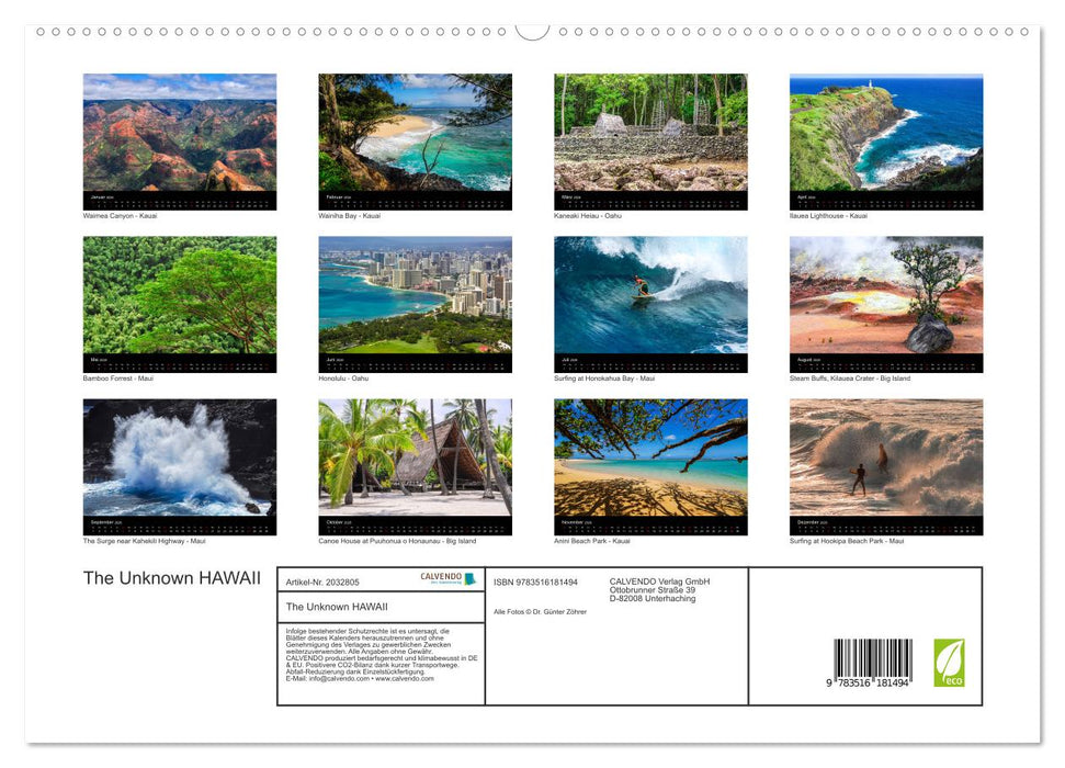 The Unknown HAWAII (CALVENDO Premium Wandkalender 2026)