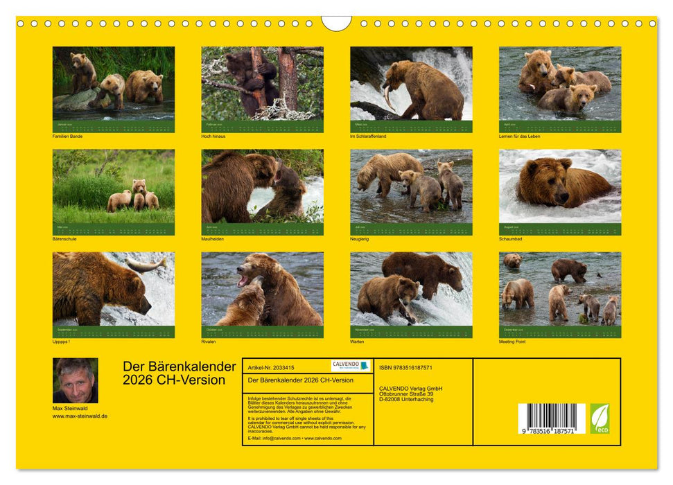 Der Bärenkalender 2026 CH-Version (CALVENDO Wandkalender 2026)