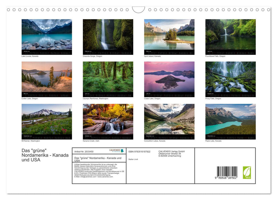 Das "grüne" Nordamerika - Kanada und USA (CALVENDO Wandkalender 2026)