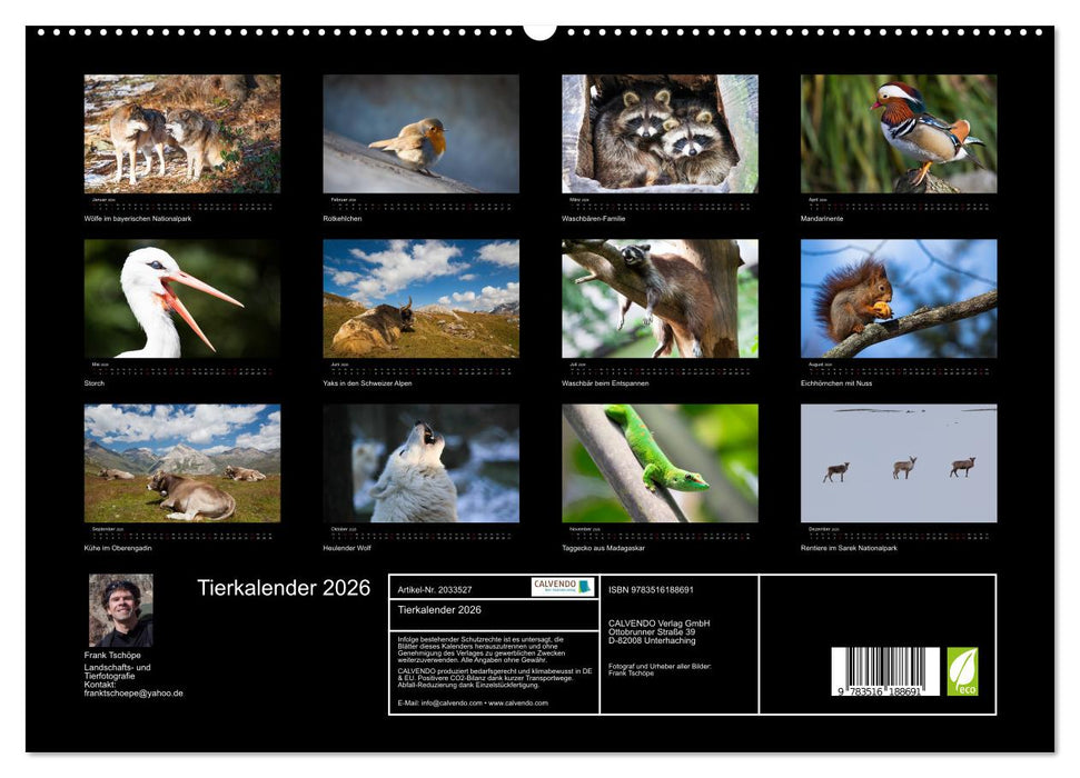 Tierkalender 2026 (CALVENDO Premium Wandkalender 2026)
