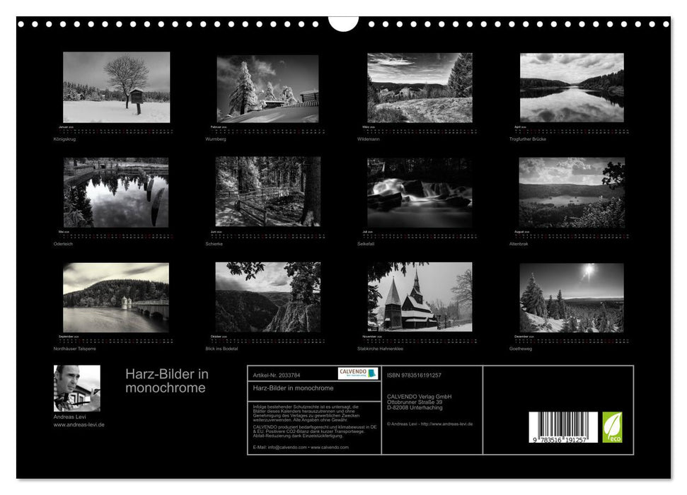 Harz-Bilder in monochrome (CALVENDO Wandkalender 2026)