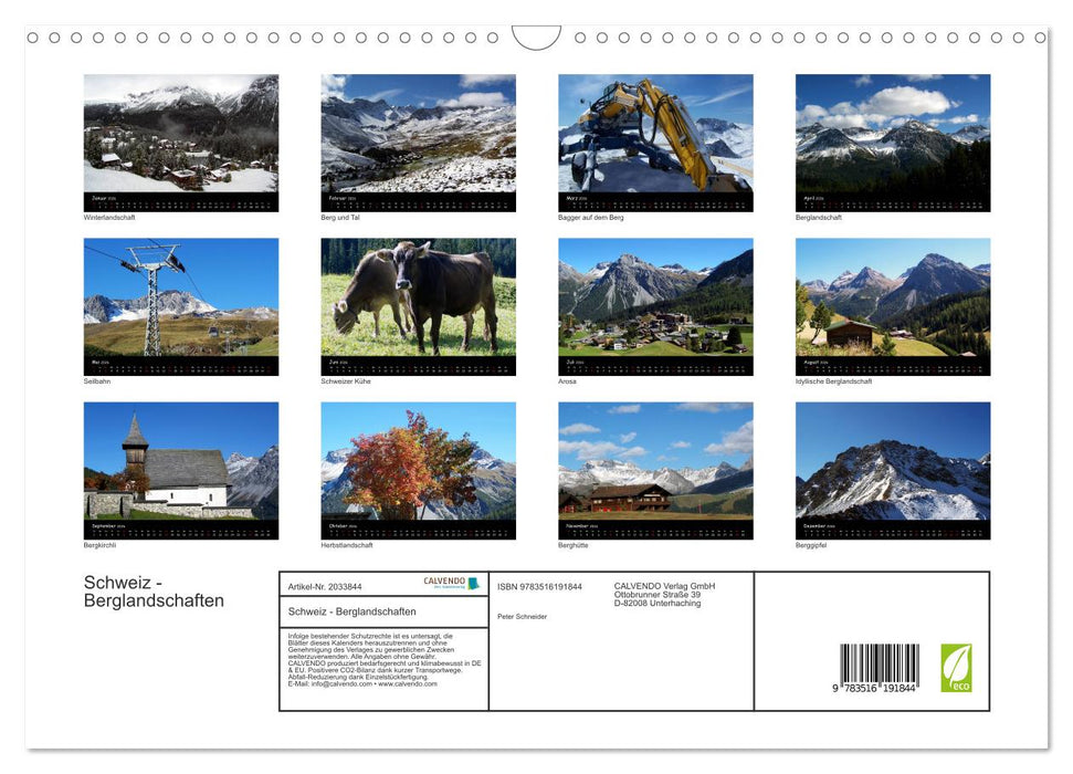 Schweiz - Berglandschaften (CALVENDO Wandkalender 2026)