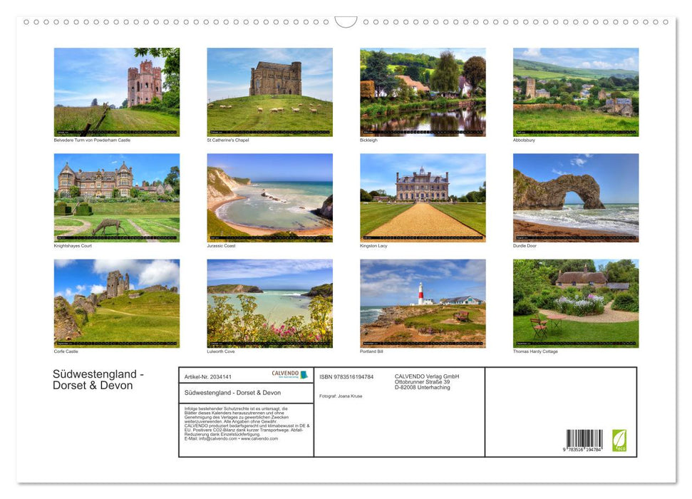 Südwestengland - Dorset & Devon (CALVENDO Wandkalender 2026)