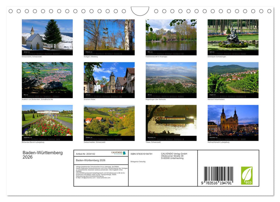 Baden-Württemberg 2026 (CALVENDO Wandkalender 2026)