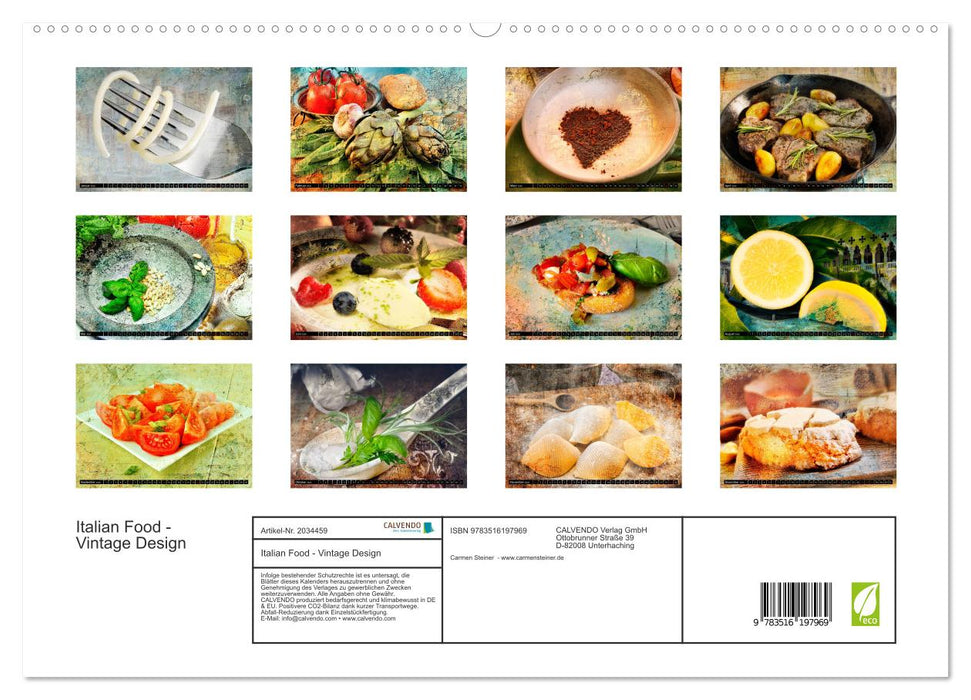 Italian Food - Vintage Design (CALVENDO Premium Wandkalender 2026)