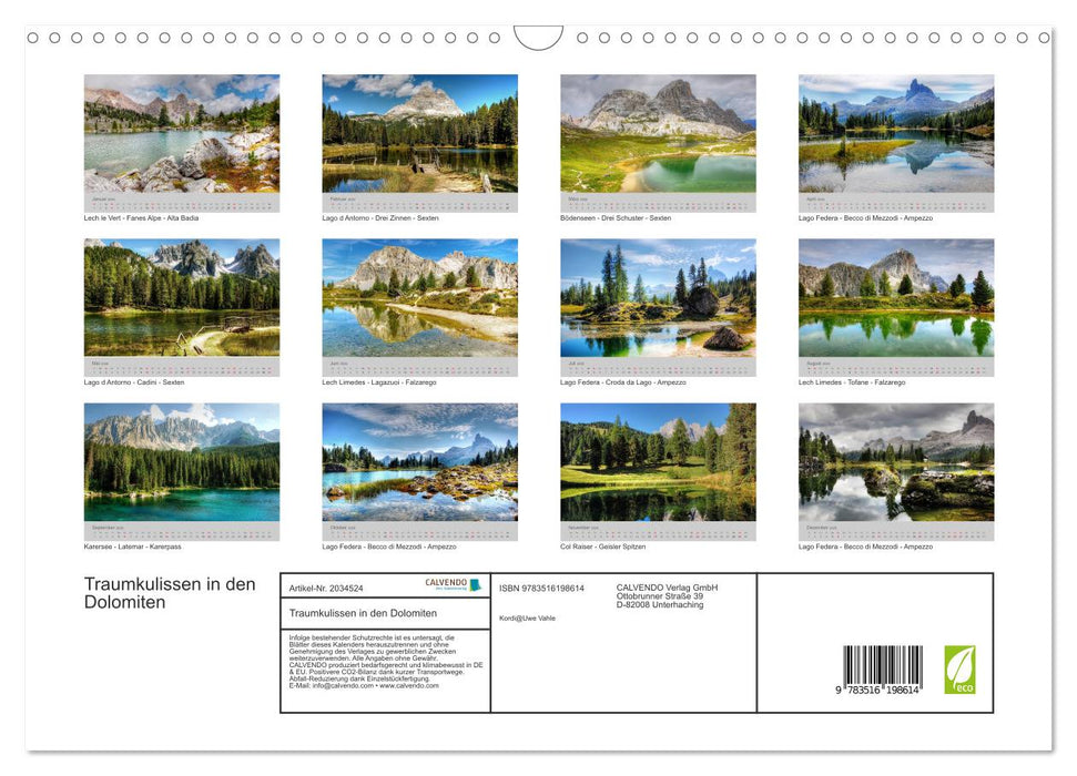 Traumkulissen in den Dolomiten (CALVENDO Wandkalender 2026)