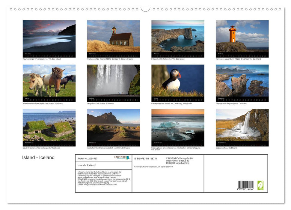 Island - Iceland (CALVENDO Wandkalender 2026)