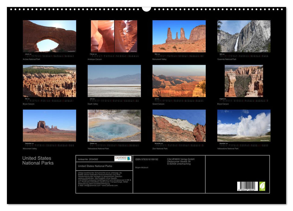 United States National Parks (CALVENDO Wandkalender 2026)