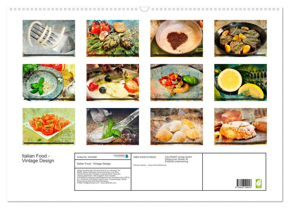 Italian Food - Vintage Design (CALVENDO Wandkalender 2026)