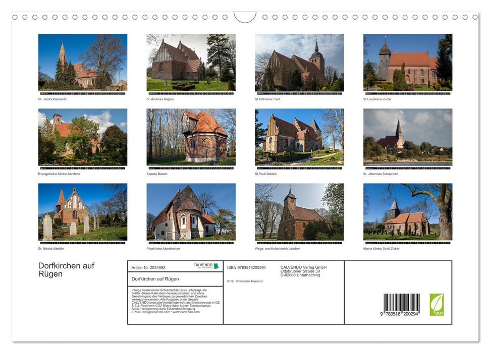 Dorfkirchen auf Rügen (CALVENDO Wandkalender 2026)