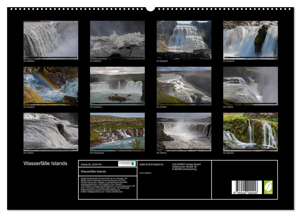 Wasserfälle Islands (CALVENDO Premium Wandkalender 2026)