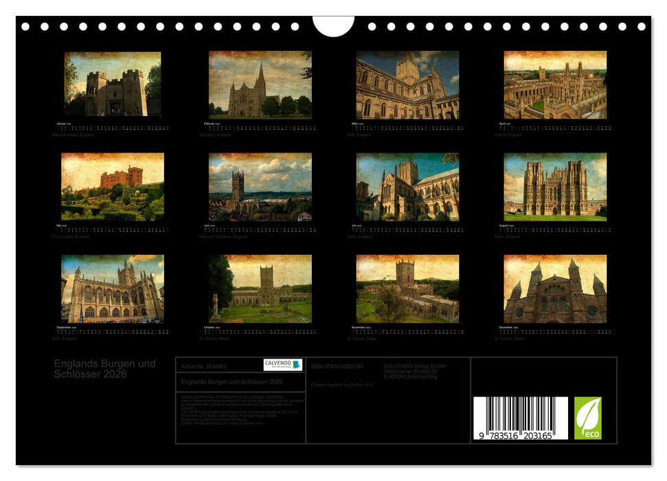 Englands Burgen und Schlösser 2026 (CALVENDO Wandkalender 2026)