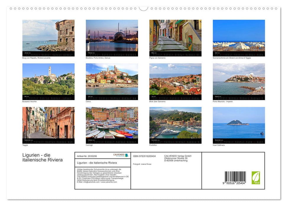Ligurien - die italienische Riviera (CALVENDO Premium Wandkalender 2026)