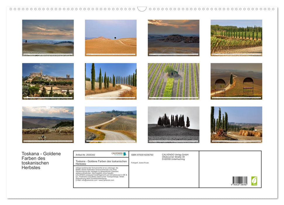 Toskana - Goldene Farben des toskanischen Herbstes (CALVENDO Wandkalender 2026)