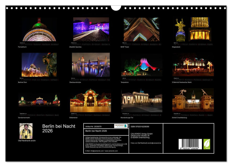 Berlin bei Nacht 2026 (CALVENDO Wandkalender 2026)