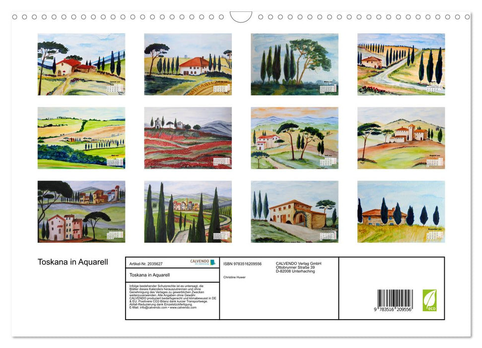 Toskana in Aquarell (CALVENDO Wandkalender 2026)