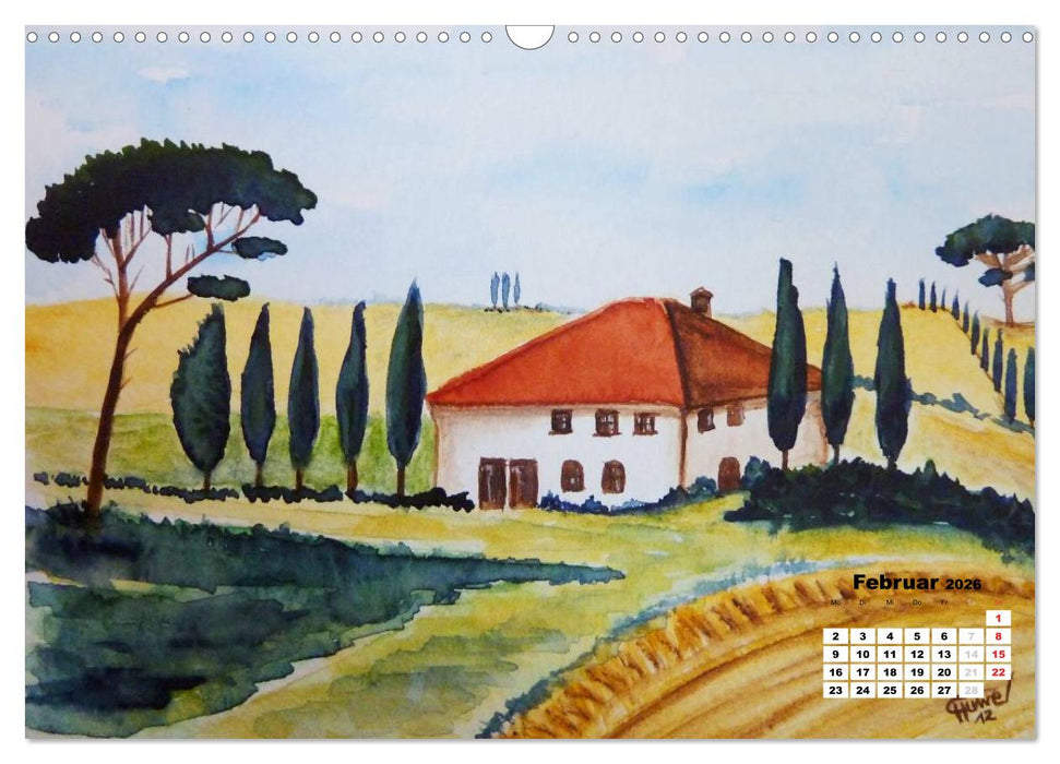 Toskana in Aquarell (CALVENDO Wandkalender 2026)