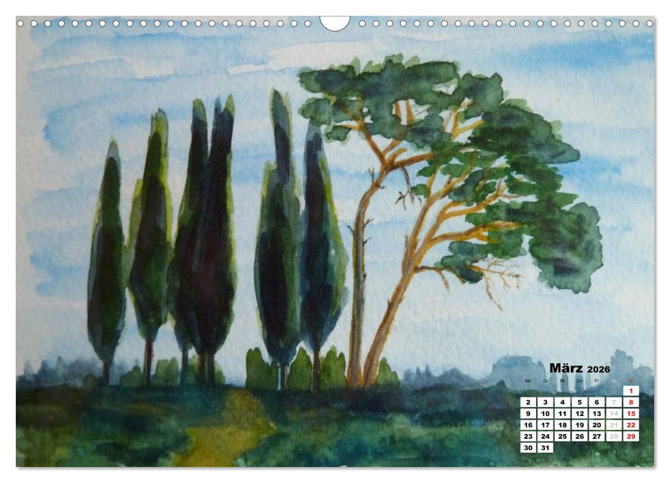 Toskana in Aquarell (CALVENDO Wandkalender 2026)