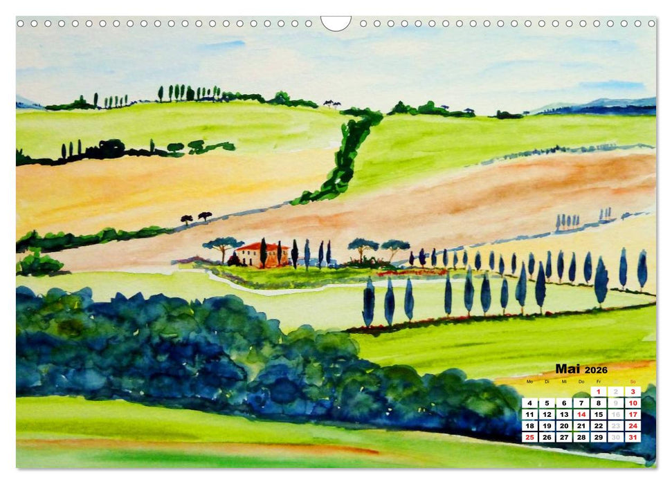 Toskana in Aquarell (CALVENDO Wandkalender 2026)