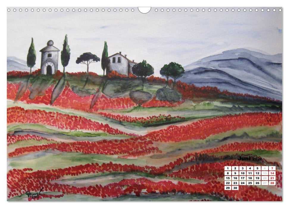 Toskana in Aquarell (CALVENDO Wandkalender 2026)
